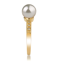 7.5-8mm Японска акоя Пръстен in Ан (Anne) Бяло