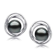 9-10mm таитянски Комплект обеци in Троен кръг обеца черен