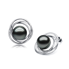 9-10mm таитянски Комплект обеци in Троен кръг обеца черен