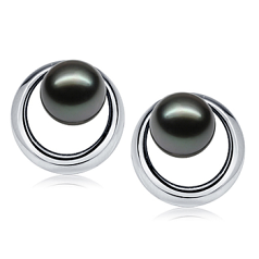 9-10mm таитянски Комплект обеци in Изгряващо слънце черен