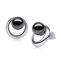 9-10mm таитянски Комплект обеци in Изгряващо слънце черен