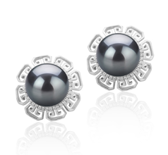 9-10mm таитянски Комплект обеци in Леони черен