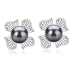 10-11mm таитянски Комплект обеци in Абигейл черен