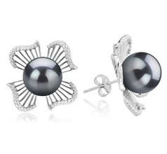 10-11mm таитянски Комплект обеци in Абигейл черен