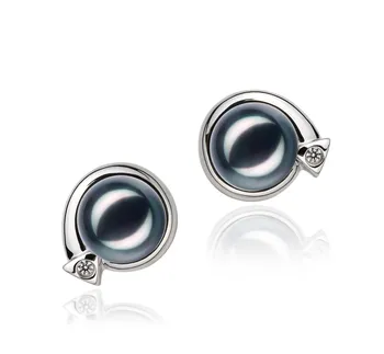 7-8mm Японска акоя Комплект обеци in Анджелина черен