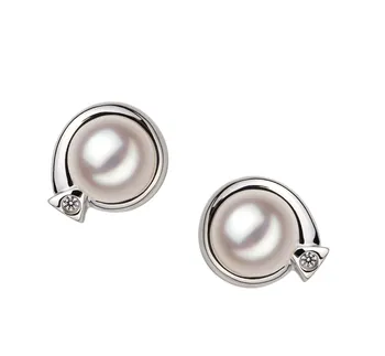 7-8mm Японска акоя Комплект обеци in Анджелина Бяло