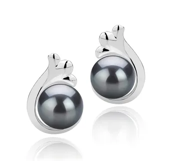 7-8mm Сладководни Комплект обеци in Бикита Боядисани в черно