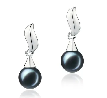 7-8mm Японска акоя Комплект обеци in Едит черен