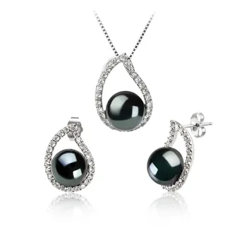 9-10mm Сладководни Комплект in Изабела Боядисани в черно