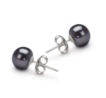 7-8mm Сладководни Комплект обеци in Боядисани в черно