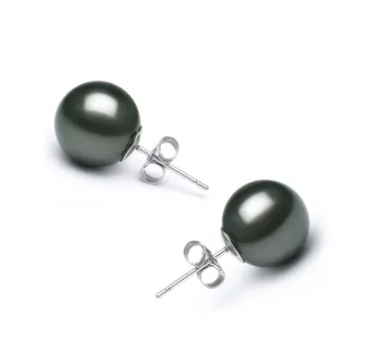10-11mm таитянски Комплект обеци in черен