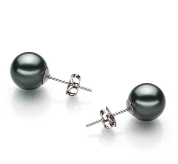 8-9mm таитянски Комплект обеци in черен