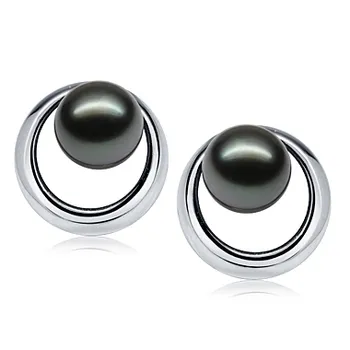 9-10mm таитянски Комплект обеци in Изгряващо слънце черен