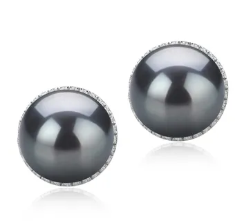 10-11mm таитянски Комплект обеци in Тами черен