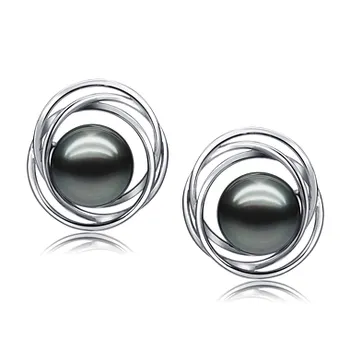 9-10mm таитянски Комплект обеци in Троен кръг обеца черен
